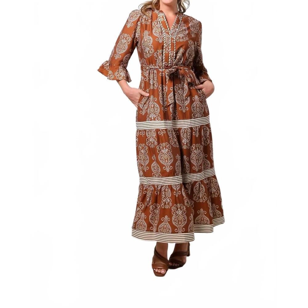 NEW SHE + SKY tiered maxi dress in rust